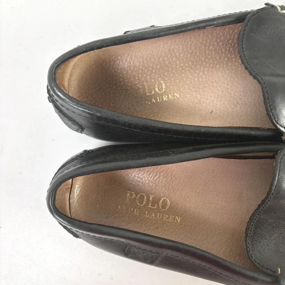 Polo Ralph Lauren Woodley Driving Loafers Mens 8.5 D Black Leather Slip On Shoes
